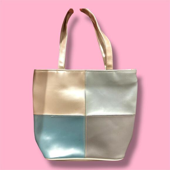 Vintage 90s Silver and Ice blue Mini Tote Bag - Picture 1 of 7